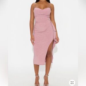 NWT Liana Ruched Glitter Midi Dress - Mauve
